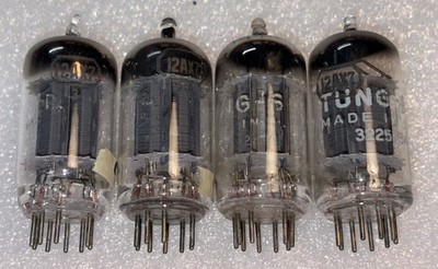Tungsol 12AX7 Vacuum Tubes Slanted Square Getter Lot Of 4 TV7 Tested Strong