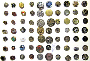 RAGE 70pc Carded PICTURE BUTTON Lot ~ Yum Yum, Pussy Cat, Satan Devil, Botanical