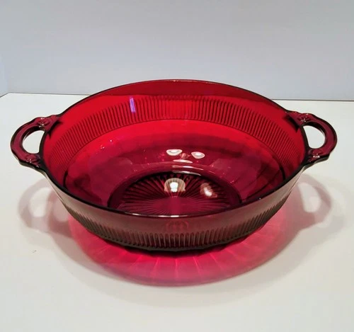 Coronation Royal Ruby Red Serving Berry Bowl Depression Glass by Anchor Hocking