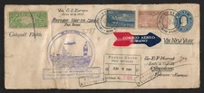 ANTILLES TO FRANCE AIR MAIL-SHIP-CATAPULT RETURNED POSTAL ENTIRE REGD COVER 1932