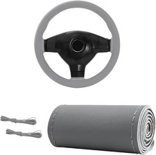 Genuine Leather Steering Wheel Cover, 15 Inches Breathable Stitch on Wrap Steeri