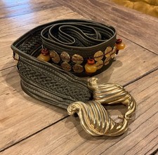 Vintage YSL Rive Gauche Woven Belt Green /Gold 39  L size 12-14