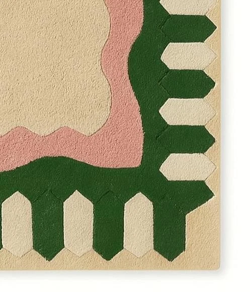 Alfombra moderna multicolor borde acolchado a mano diseño de marco geométrico abstracto Foto 4 de 4