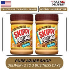 SKIPPY Natural Creamy Peanut Butter Spread with Honey,15 oz Plastic Jar,(2 pack)