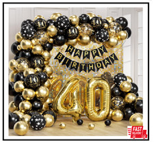 115pcs 40th Birthday Balloon Arch with Black Gold Balloon Garland Happy Birth...