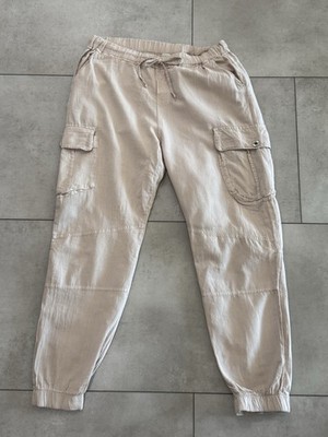 BLANCO Casual Cargo Jogger Longue Pants Womens Large Cream Drawstring Waist