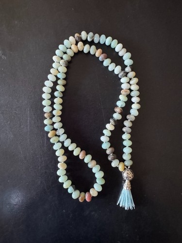 Collana Mala 108 Perline In Pietra Naturale 8mm | Gioiello Meditazione Unisex Con Nodi Fatti A Mano | Regalo Benessere