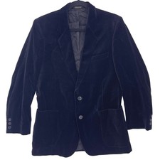 Vintage Black Velvet Blazer M J. Riggings Two Button Notch Lapel Patch Pockets
