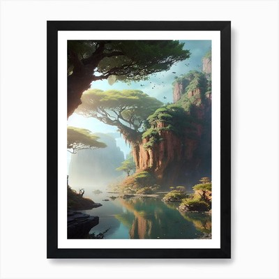 Fantasy Landschaft 1 Kunstdruck gerahmt Wandbild Poster Leinwanddruck Bild