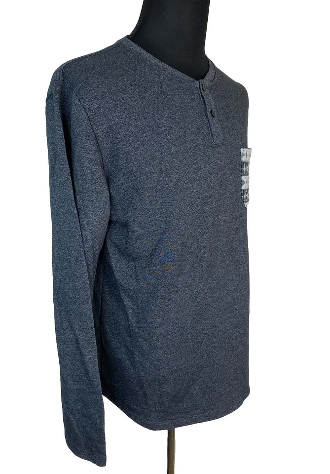 Volcom Henley Shirt Mens Large Gray Aztec Pocket Long Sleeve Skater Y2K - Image 3 of 4