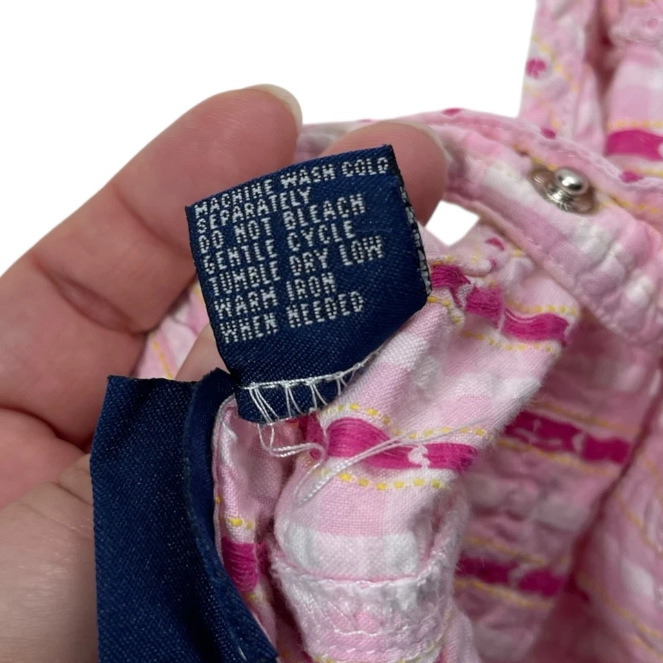 Macacão Vintage Honors Bebês Meninas 3-6M Rosa Branco Xadrez Corações Padrão Shorts - Imagem 4 de 4