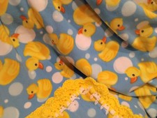Baby Blanket Duckies Print Fleece Bright Yellow Ducks Shell Crochet Edge Duck