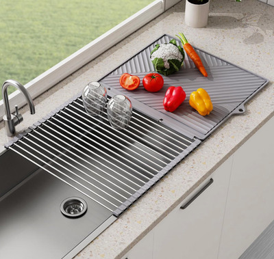 NiHome Zwei-in-Eins Roll Up Geschirr & Utensil Trockengestell mit Silikonmatte