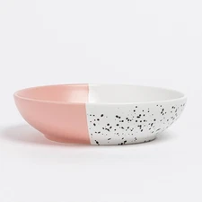 over&back Stoneware Dinner Bowl 30 fl oz Pink/White Black Splatter Oval