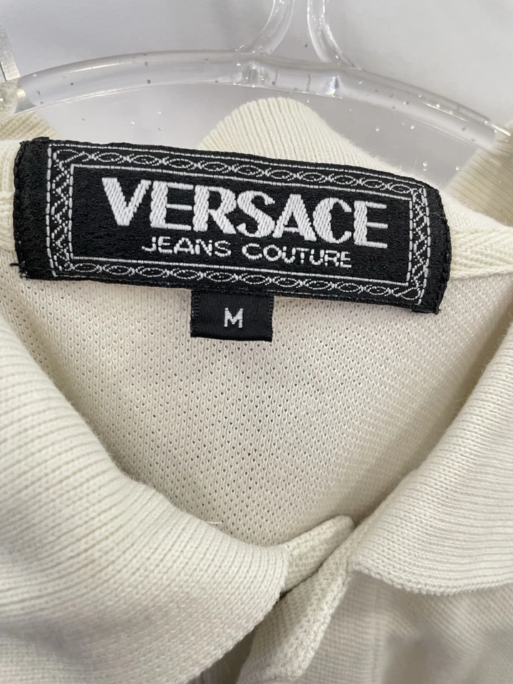 Camisa polo de alta costura H72# Versace Jeans parche con logotipo beige Italia talla M (se adapta a L) rara Foto 4 de 4