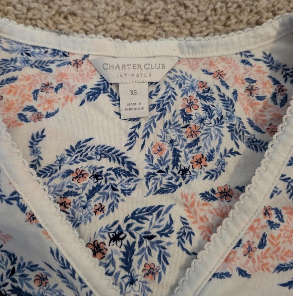 Charter Club Intimates 2 Piezas PJ Set Extra Pequeño Paisley Diseño Botón Foto 2 de 3