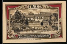 Notgeld Malchow in Mecklenburg, 1,50 Mark, Alte H&auml;user auf der Insel