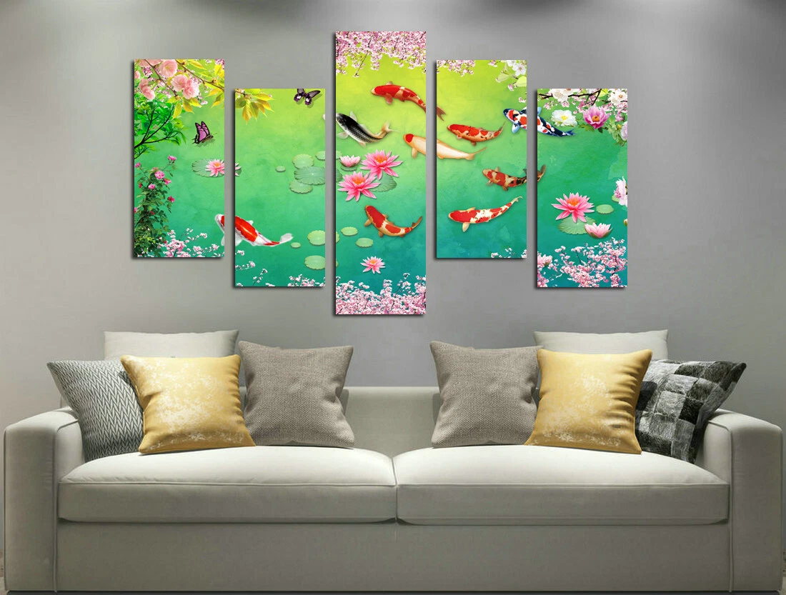 Home Decor. Wall Art. Colourful Koi Fish Painting on Canvas