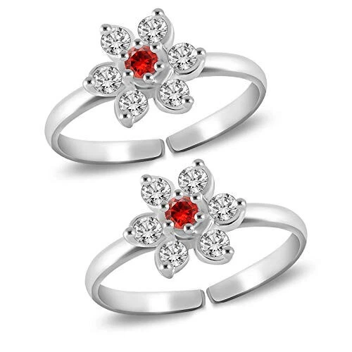 Elegant Traditional Pure Silver Designer Toe Ring With Multi CZ Stone For Women
