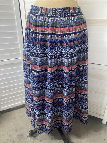 VTG 90s Blair Peasant Tiered Lined Skirt Elastic Waistband Pink Blue Large
