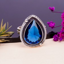 Blue Sapphire Simulated 925 Sterling Silver Ring Handmade Jewelry Gift For Her.