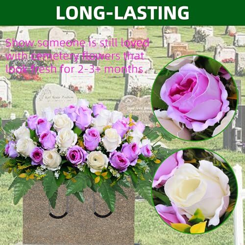 Artificial Cemetery Flower Saddles Rose Headstone Flower Saddle Outdoor Grave - Picture 2 of 7