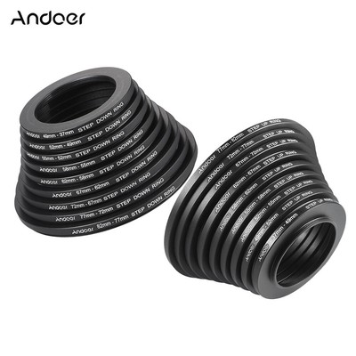 Andoer 18pcs 37-82mm Step Up / Step Down Lens Filter Metal Adapter Ring Kit J9D9