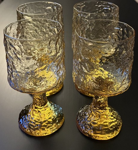 Set Of 4 Lenox Hand Blown Yellow Crystal Impromptu Wine Goblets Vintage USA - Picture 2 of 5
