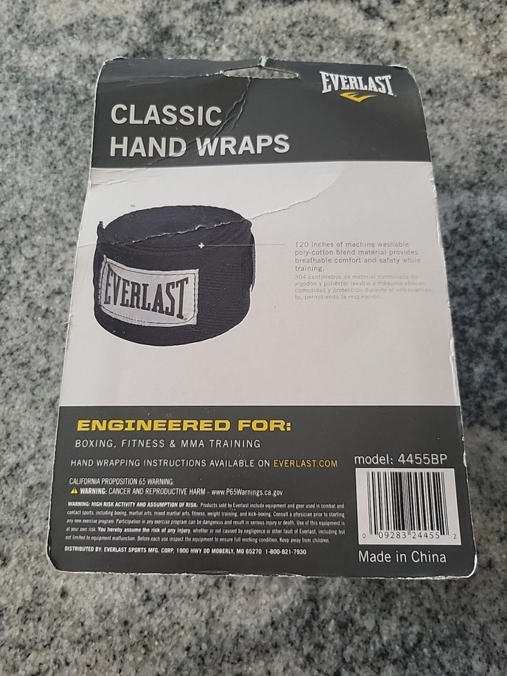 Everlast NEW Cotton Boxing MMA Training Hand Wraps 120 Inch Black Model