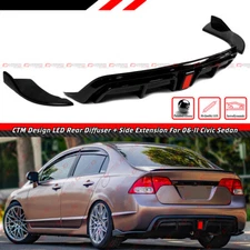 For 06-11 Honda Civic Sedan CTM Design Gloss Black LED Rear Diffuser +Side Spats