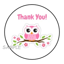 30 PRETTY THANK YOU PINK OWL ENVELOPE SEALS LABELS STICKERS 1.5" ROUND