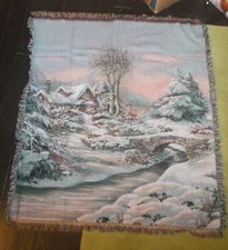 Mohawk Home Tapestry Throw Blanket~Cabin in Woods 49” x 55”