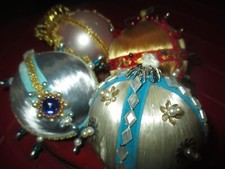 Handmade LOT of 4 Vintage BEADED SEQUINED Satin CHRISTMAS TREE ORNAMENTS - 2