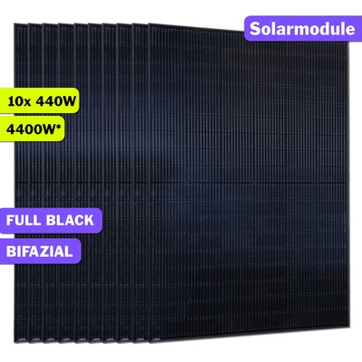 10x 440W JA Solar Glas-Glas Photovoltaik Solarpanel bifazial Full Black PV Modul