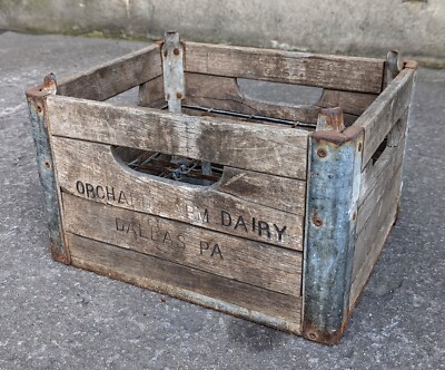 Antique Vintage Old Primitive Wood Metal Milk Farm Dairy Crate Box