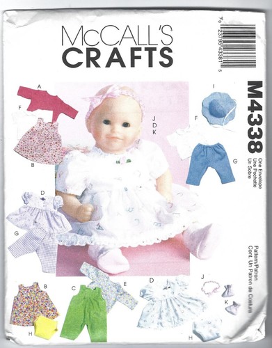 McCall's Sewing Pattern 4338, Baby Doll Clothes, Size Med and Lge, Uncut