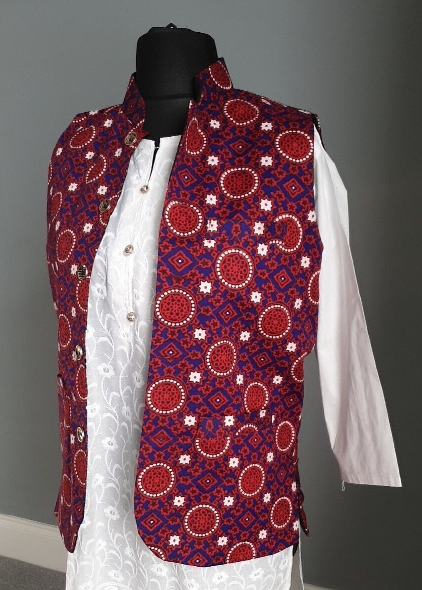 Sindhi Ajrak Waistcoat Jacket Koti Weddings Men Women Unisex