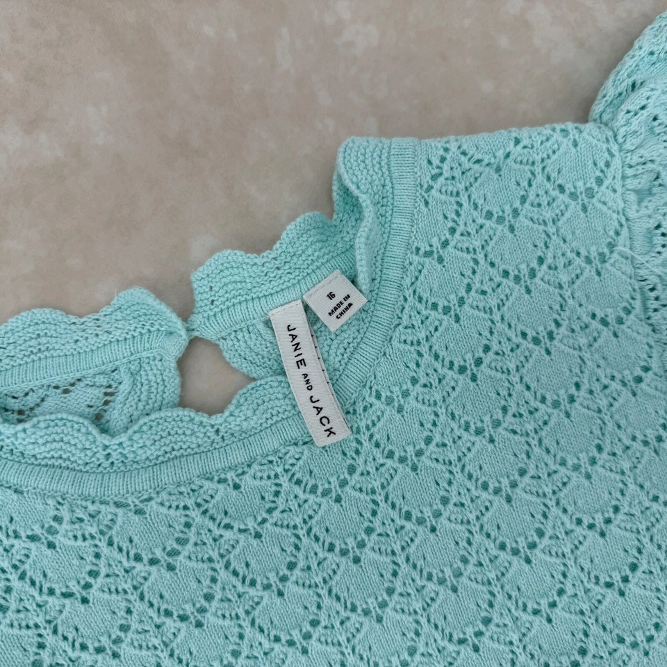 JANIE AND JACK Aqua Crochet Peplum Top Size 16 - Image 2 of 3