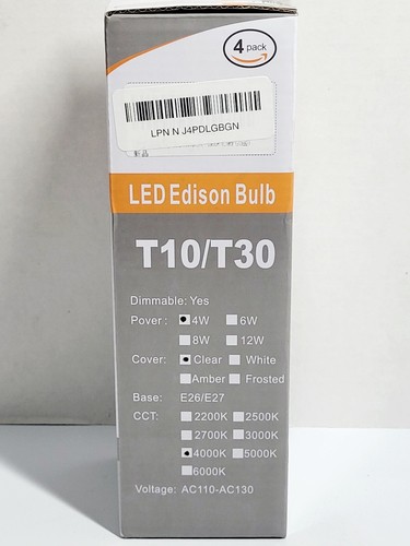 New Sealed Box Leools LED Edison Glass Bulb #T10/T30 AC 110-AC 130 Voltage - Picture 6 of 8