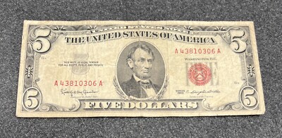 1963 $5 Red Seal U.S. Note - F/VF Problem-Free United States Five Dollar Bill