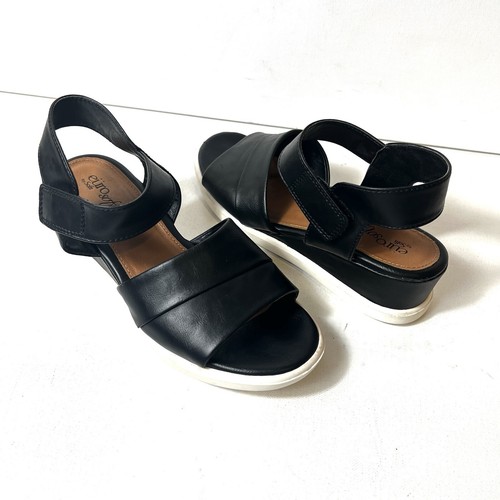 Sofft EuroSoft Sandal Womens 7M Comfort Casual Wedge Black Faux Leather Open Toe - Picture 5 of 12