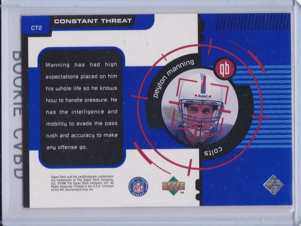 PEYTON MANNING ROOKIE CARD 1998 Upper Deck CONSTANT THREAT RC Football Broncos! - Image 2 of 2
