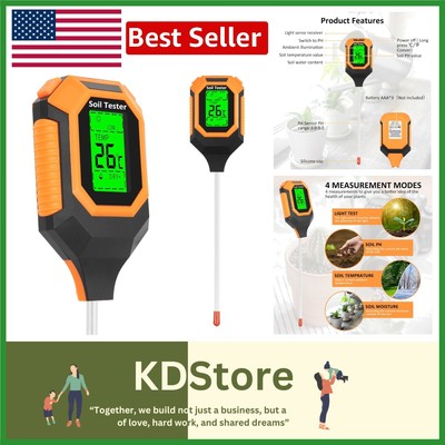 4-in-1 Soil Moisture Meter with LCD - PH, Moisture, Temp, Light Sensor