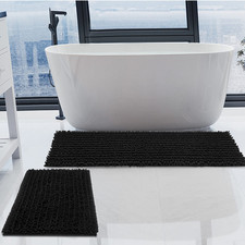 H.Veronnex Luxury Chenille Black Bathroom Rugs Sets 2 Piece Thickened Hot Melt
