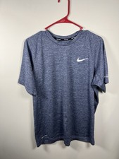 H159 Men Nike Swim Dri-Fit Large Blue Upf 40 Shirt