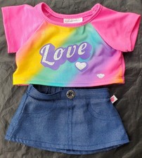 Build-A-Bear BABW 2019 Rainbow Love Shirt and Denim Skirt Costume Outfit - EUC