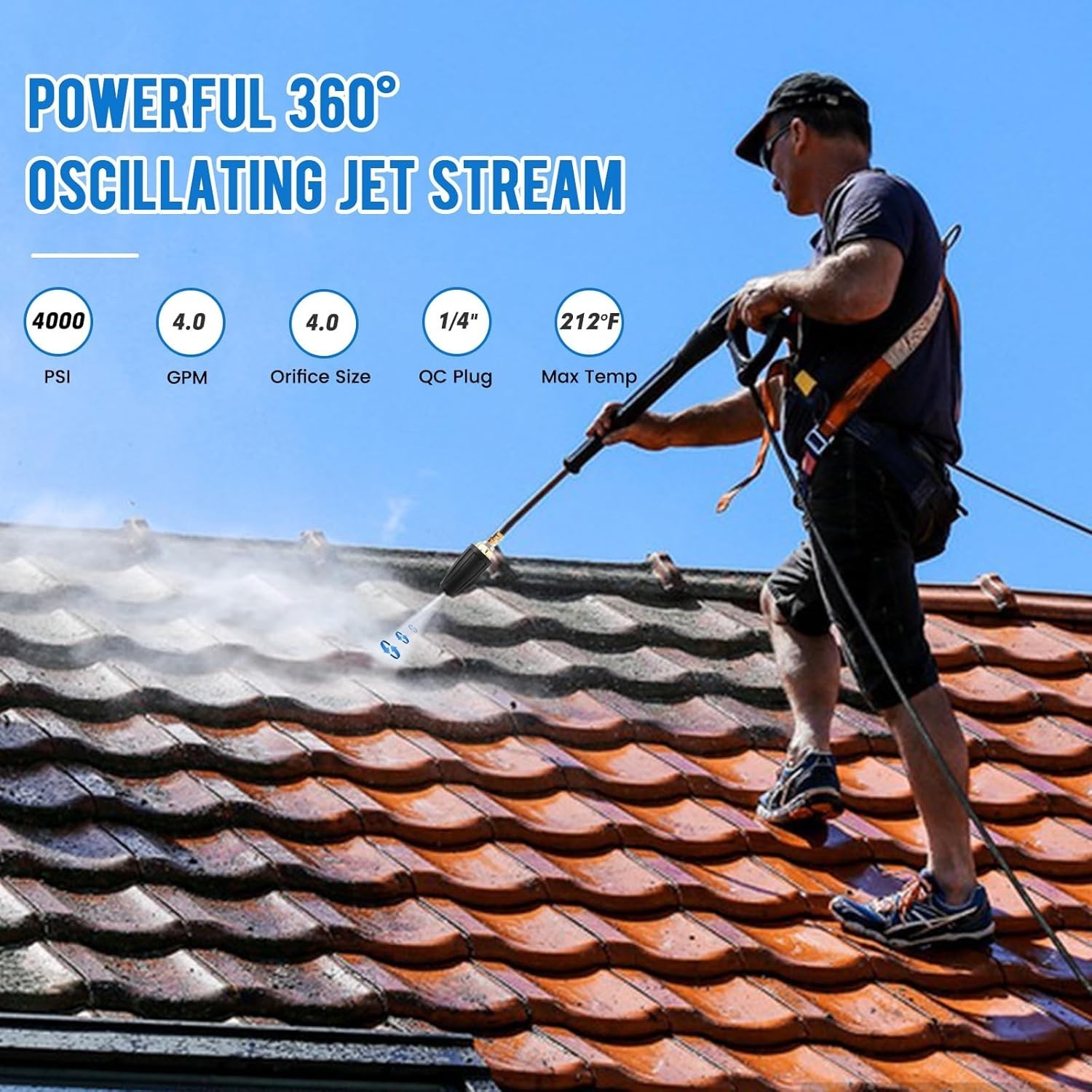 Pressure Washer Turbo Nozzle 4000 PSI 360° Rotating Tips Durable Ceramic Core