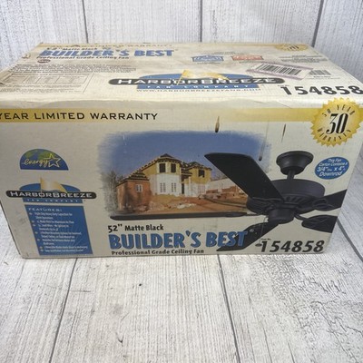 Builder s Best Ceiling Fan 52 In. Matte Black #154858 Outdoor/Indoor -New In Box