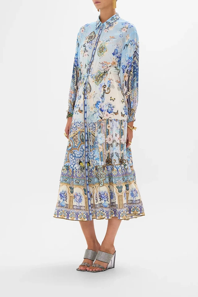 CAMISA VESTIDO CAMILLA AL MANIAL PALACE MEMOIRS AZUL FRENTE CRISTALES SEDA $499 Foto 3 de 4