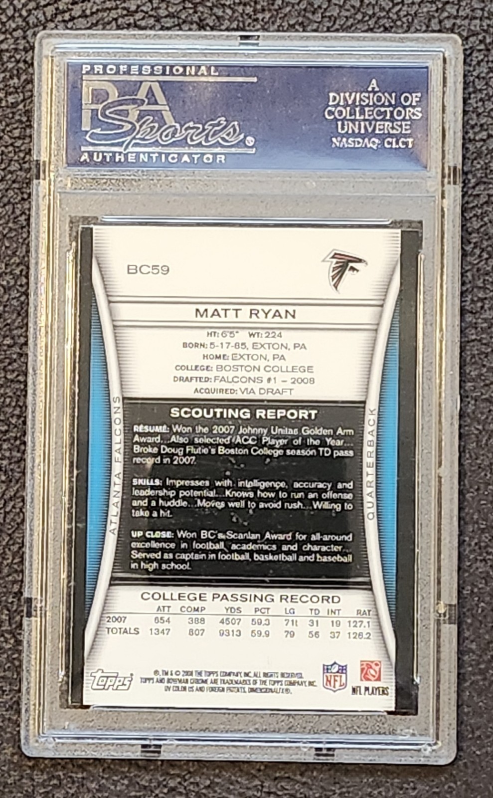 2008 Matt Ryan Bowman Chrome RC PSA 10 view 2